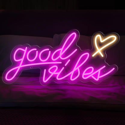 Enseigne lumineuse Good Vibes - Lumière d'ambiance colorée pour une décoration positive à la maison et pour les fêtes