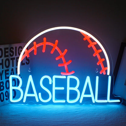 Baseball Neon Sign - Red Stitch and Blue Text LED Sports Wall Light