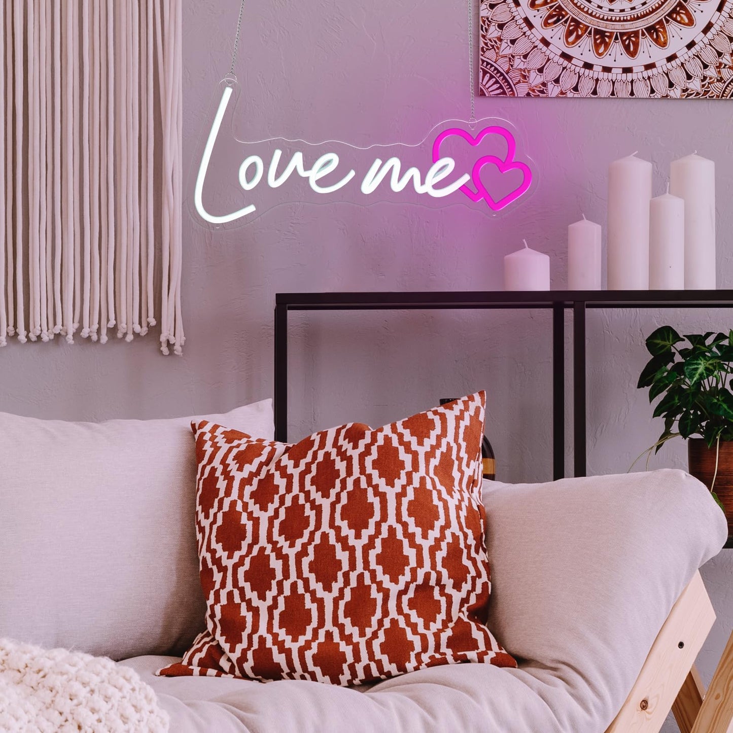 Love Me Pink Neon Sign with Double Hearts - Romantic LED Light for Gift & Home