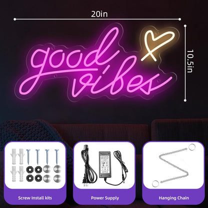 Enseigne lumineuse Good Vibes - Lumière d'ambiance colorée pour une décoration positive à la maison et pour les fêtes
