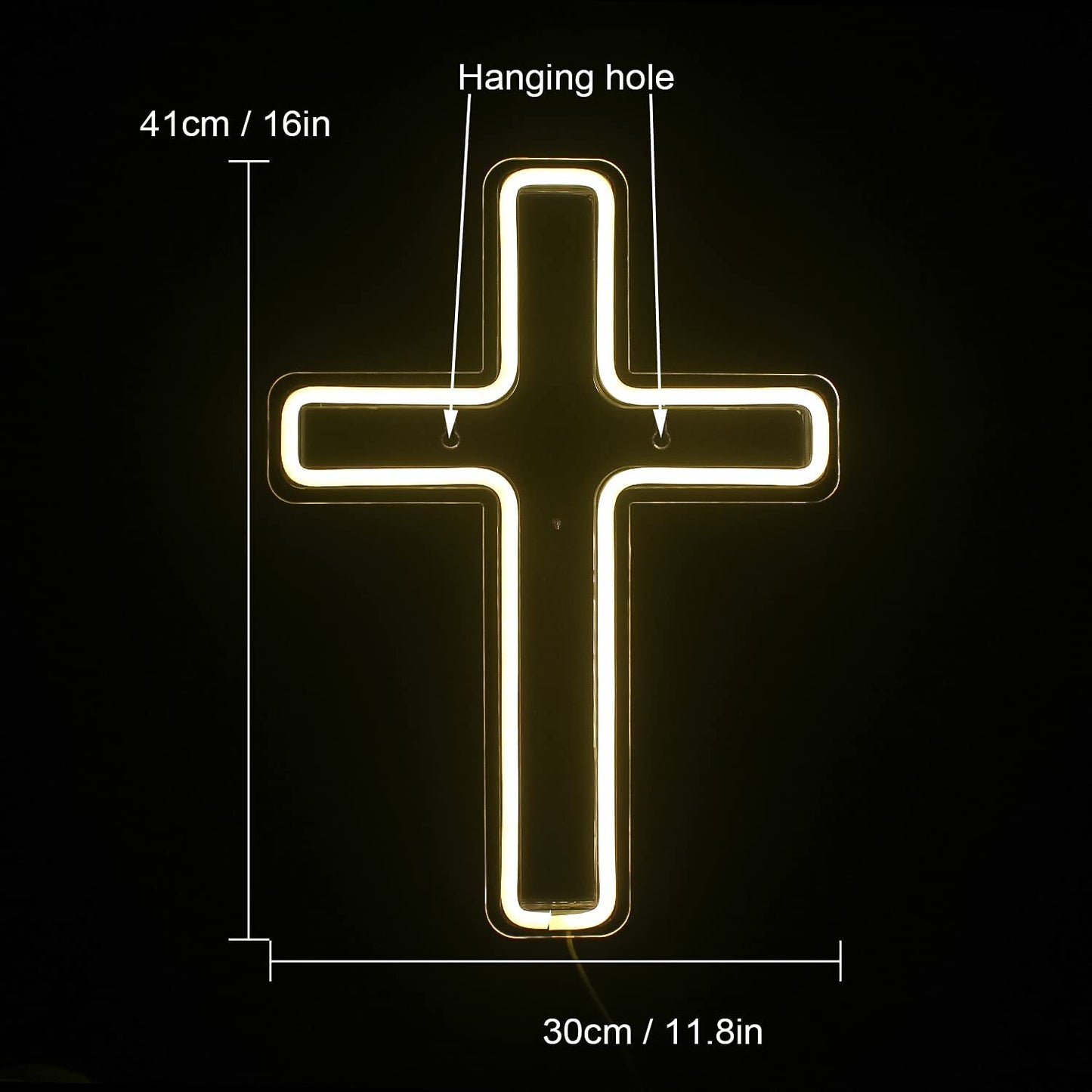 Cross LED Neon Light - Warm White Decorative Night Sign