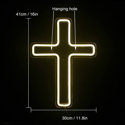 Cross LED Neon Light - Warm White Decorative Night Sign
