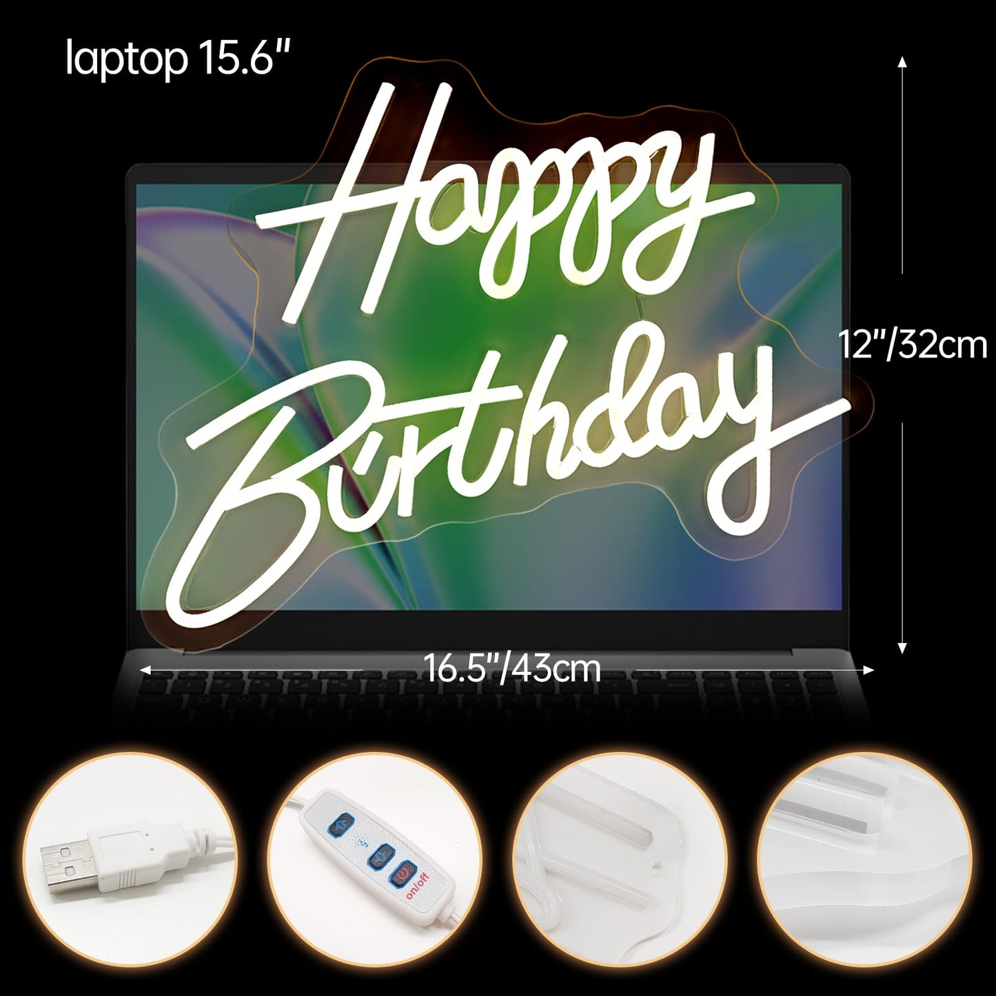 Happy Birthday LED Neon Sign - Brighter Party Light & Memory Glow