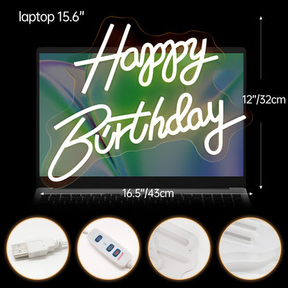 Happy Birthday LED Neon Sign - Brighter Party Light & Memory Glow