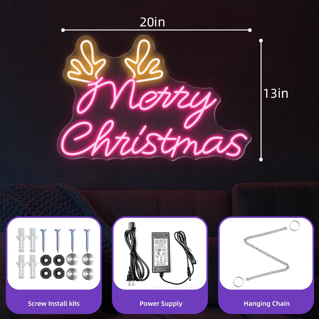 Merry Christmas LED Neon Sign - Festive Holiday Wall Decor for Home & Office