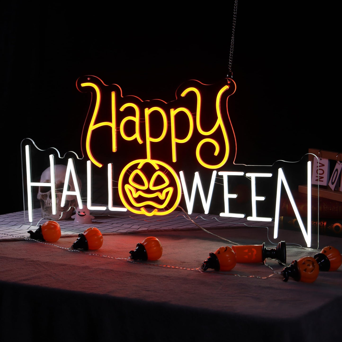 Insegna al Neon Zucca di Halloween - Luce LED Arancione Luminosa per Decorazioni di Festa Spettrale