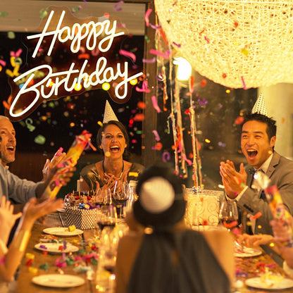 Happy Birthday LED Neon Sign - Brighter Party Light & Memory Glow