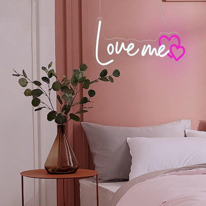 Love Me Pink Neon Sign with Double Hearts - Romantic LED Light for Gift & Home