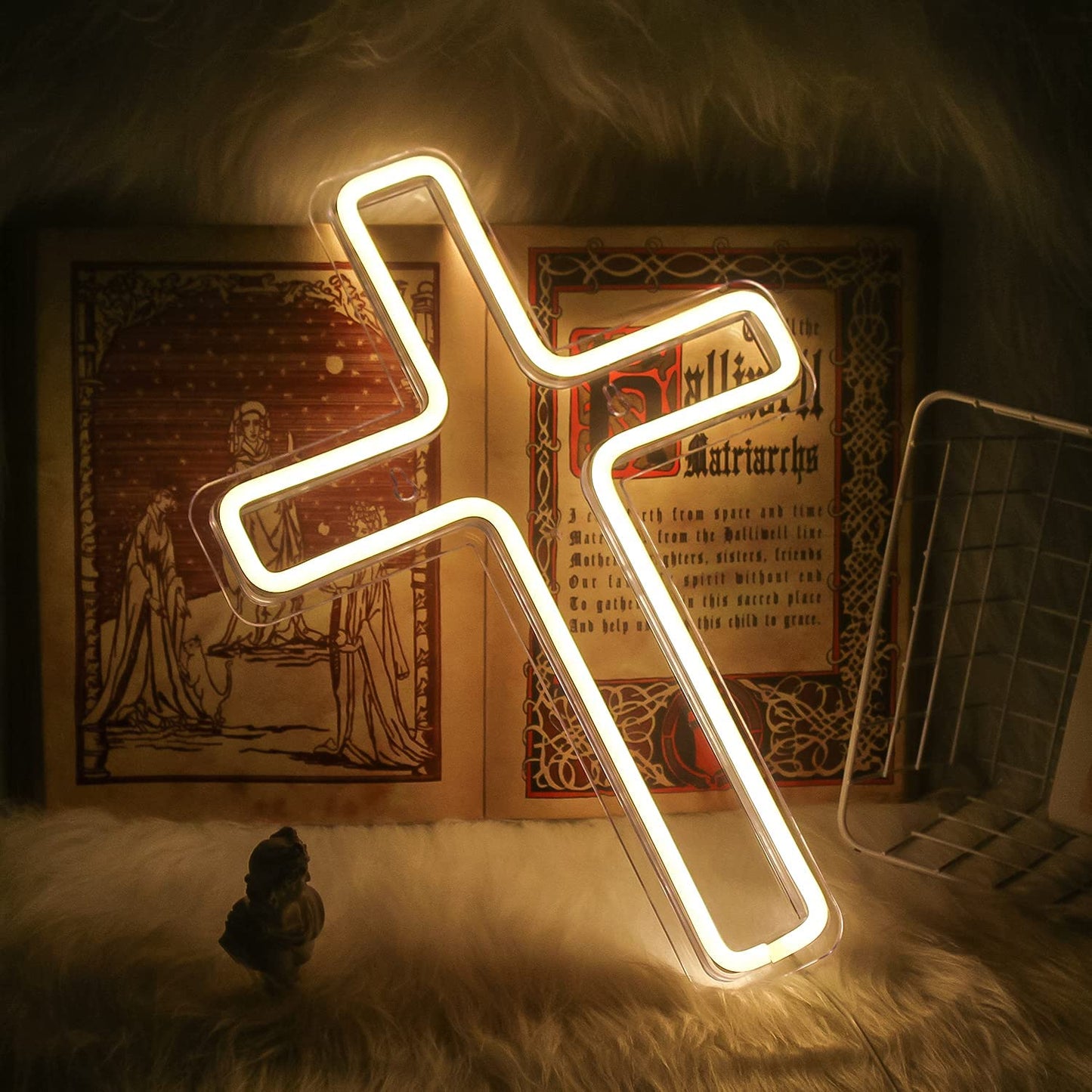 Cross LED Neon Light - Warm White Decorative Night Sign