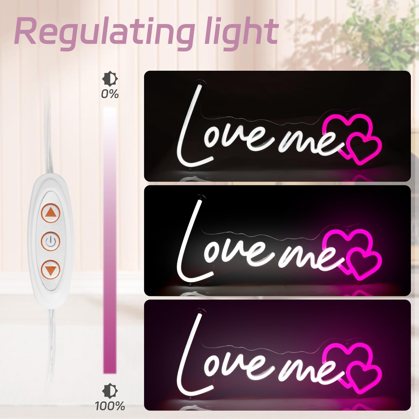 Love Me Pink Neon Sign with Double Hearts - Romantic LED Light for Gift & Home