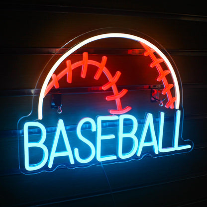 Baseball Neon Sign - Red Stitch and Blue Text LED Sports Wall Light