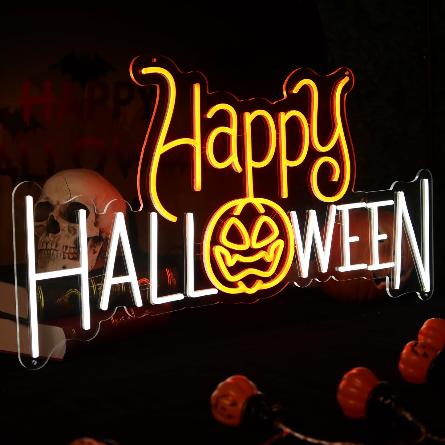 Insegna al Neon Zucca di Halloween - Luce LED Arancione Luminosa per Decorazioni di Festa Spettrale