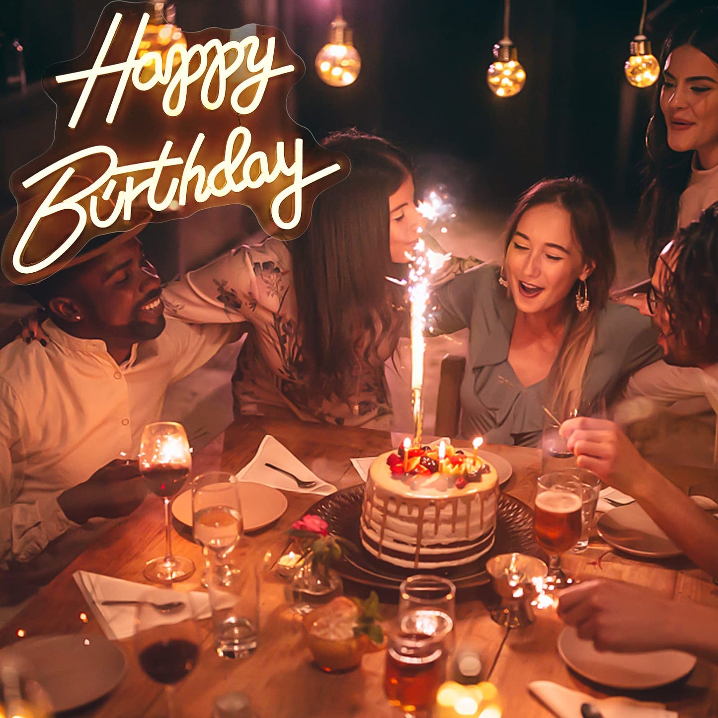 Happy Birthday LED Neon Sign - Brighter Party Light & Memory Glow