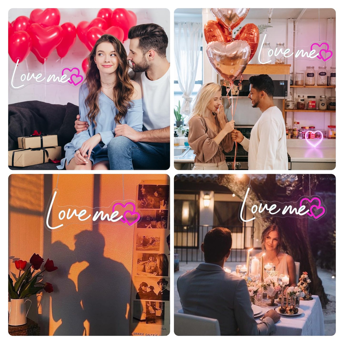 Love Me Pink Neon Sign with Double Hearts - Romantic LED Light for Gift & Home