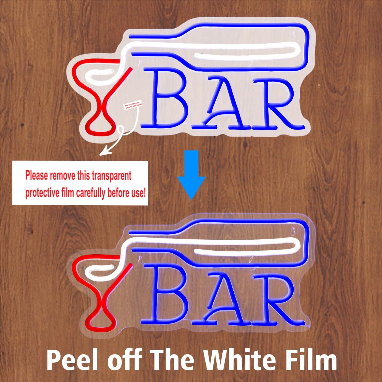 BAR Neon Sign - Blue Bottle Pouring into Red Glass LED Wall Light