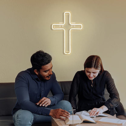 Cross LED Neon Light - Warm White Decorative Night Sign