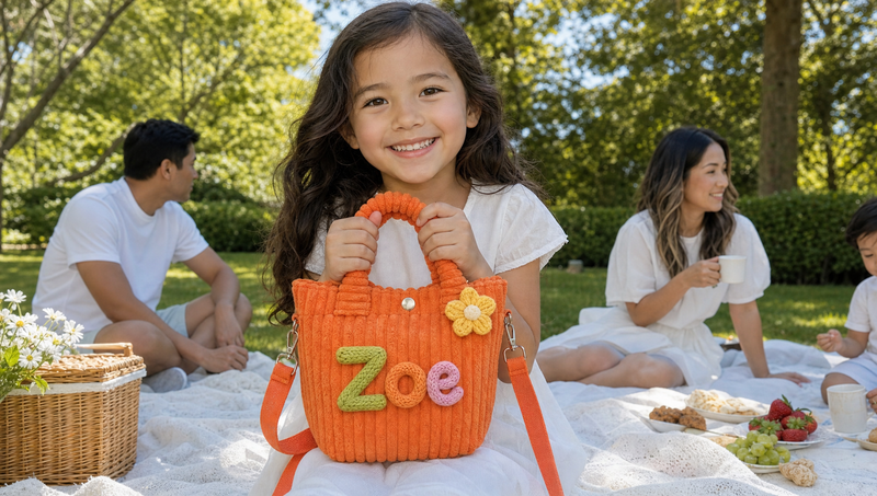 Custom Name Corduroy Tote: Embroidered Crossbody Handbag for Kids
