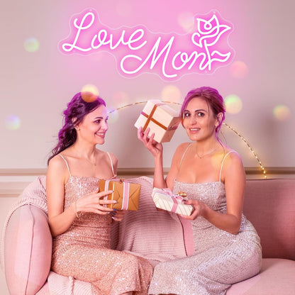 Love Mom Rose Neon Sign - Romantic Floral Mother's Day LED Light Gift