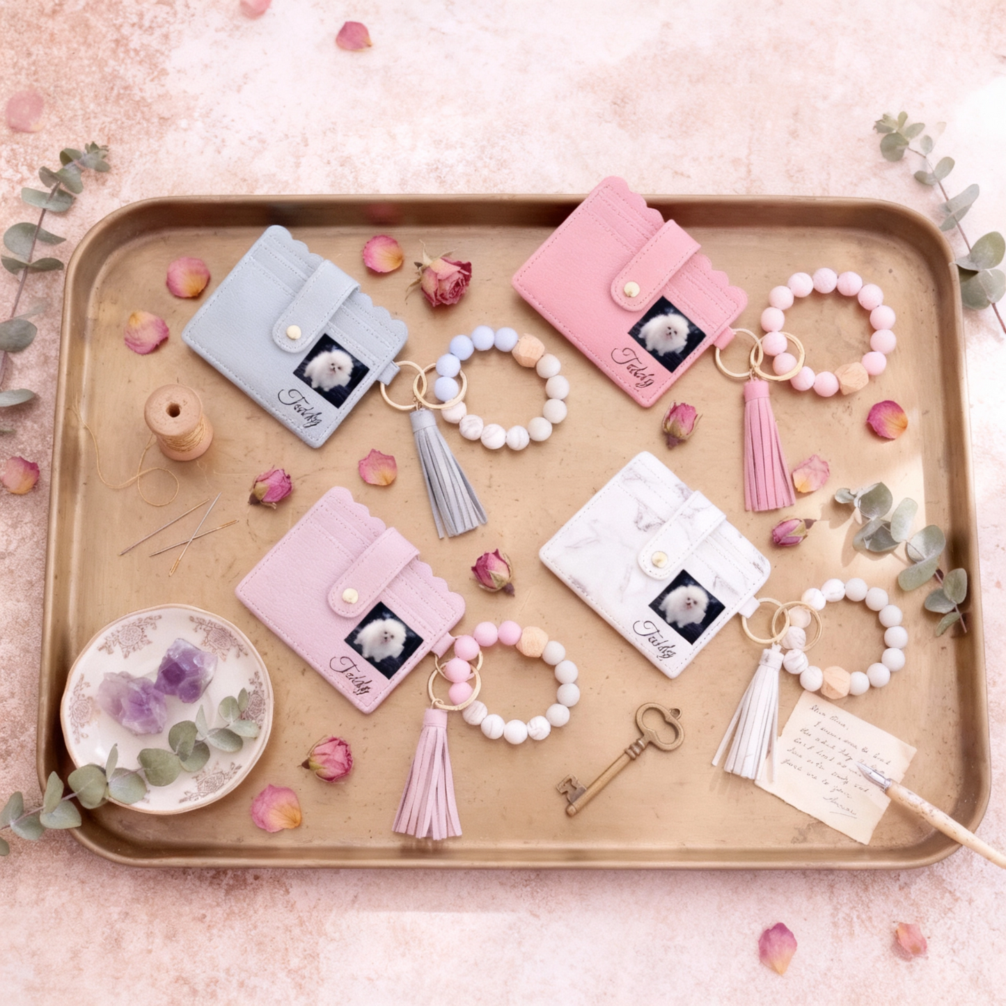 Personalized Card Holder Keychain: Image & Birth Flower Gift