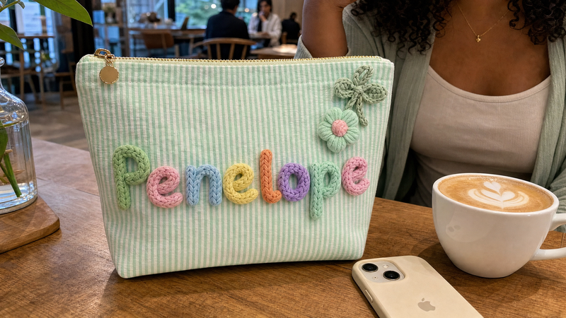 Custom Name Canvas Makeup Bag: Embroidered Initial Travel Case