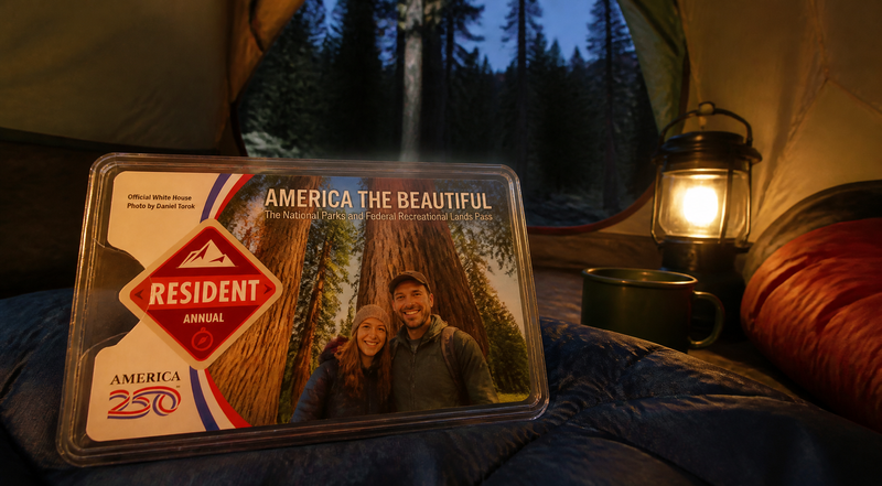 Personalized photo display featuring an American national park pass cover