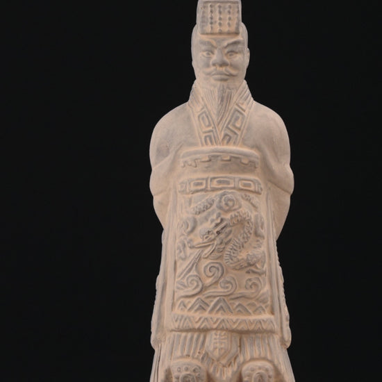 25CM Emperor - CLAYARMY -Frontal view of Clayarmy's 25CM Emperor Qin Terracotta Warrior, showcasing elegant regality and historical allure in yellow-brown clay.