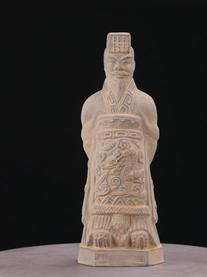 25CM Emperor - CLAYARMY -Frontal view of Clayarmy's 25CM Emperor Qin Terracotta Warrior, showcasing elegant regality and historical allure in yellow-brown clay.
