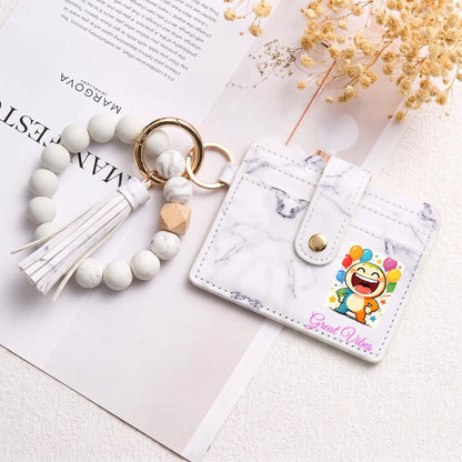 Personalized Card Holder Keychain: Image & Birth Flower Gift