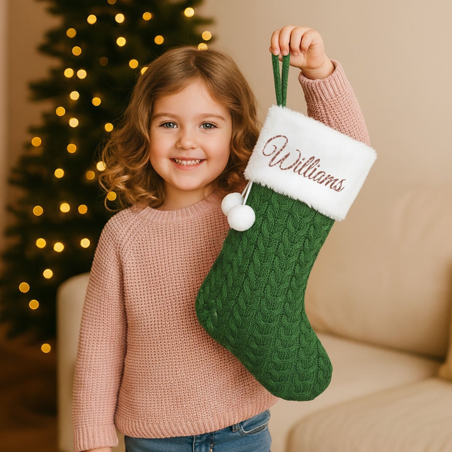 Chaussette de Noël brodée personnalisée - Cadeau de Noël personnalisé avec le nom de famille